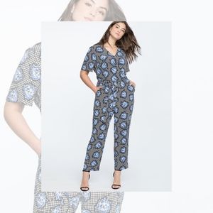 Eloquii Printed Tie Waist Jumpsuit